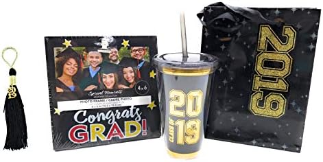 Graduation Congrats Grad Frame, 2019 Drink Cup, Tassel Keychain and Gift Bag Bundle for Party Decor Present Appreciation