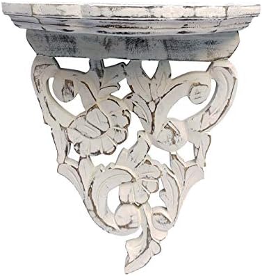 The Urban Store Decorative Wooden Corbels Shelf Brackets with Rustic Solid Wood Contemporary and Modern Shelf Bracket with Distressed Off White Finish