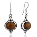 925 Sterling Silver Tiger Eyes Gemstone Indian Inspired Vintage Oval Dangle Hook Earrings 1.5