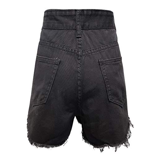 Botrong Fashion Women Casual Skinny Jeans Hole Denim Mid Waist Shorts Pants (Black,XS)