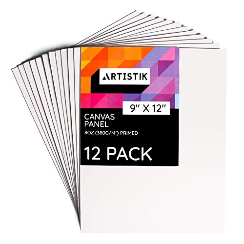 Artistik Canvas Panels - Artist Canvas Panel Boards for Painting Quality Acid Free Blank Flat Canvases Paint Boards Quality Art Paint Supply (12 x 9-12 Pack)