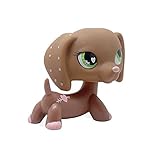 LHJ #556 Rare Pet Shop LPS Toys Pink Hearts Valentine Dachshund Dog Puppy for Family and Friends Doll (Brown)