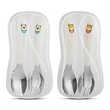 Toddler Utensils, Kirecoo 2-Set Set Stainless Steel Toddler Silverware with Toddler Fork and Baby Spoon, Come with Travel Carrying Case BPA Free