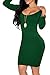 LaSuiveur Women Long Sleeve Sexy Bodycon Dresses Low Scoop Neck Stretch Cocktail Party Dress Dark Green L