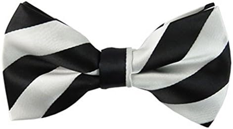 Vincent Apparel Collegiate Stripe Pre-Tied Bow Ties (Multiple Colors) (Black and White)