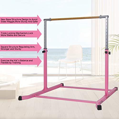 Gymnastics Bar for Kids Adjustable Horizontal Junior Training Kip Bars with Mat Optional Ideal for Gymnasts 1-4 Levels for Home - Thumbnail 6