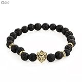 Wintefei 1Pc Men Fashion Lava Stone Cool Lion Head Adjustable Beaded Cuff Charm Bracelet