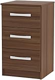 Birlea Lynx 3-Drawer Bedside Table - High-Gloss, Walnut