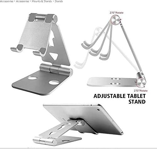 Compatible Tablet Stand Replacement for iPad iPhone Stand Aluminum Holder for iPad Mini Air 2 3 4 Pro, iPhone, Nintendo Switch, Samsung (Black and Silver) (Silver)