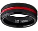 Metal Masters Men's Titanium Ring Wedding Band, Black and Red Plated Brushed Engagement Ring, Grooved, Comfort Fit 7-13