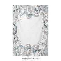 SCOCICI Dining Kitchen Polyester dust-Proof Table Cover,Octopus Decor,Background of Octopus Tentacles Aquatic Under The Sea Art Illustration Marine Life Decor,Grey Blue