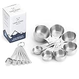 Professional Stainless Steel Measuring Cups and Spoons Set: 13 Pieces - 7 stackable cups AND 6 narrow spoons