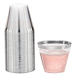 Silver Plastic Clear Cups | 9 oz. 50 Pack | Disposable Party Cups with Silver Rim | Fancy Wedding Tumblers | Elegant Party Supplies & Decorations | Old Fashioned Tumblers [Drinket Collection]