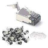 VCE 25 PCS Nickel Plated Shielded RJ45 Modular Plug for Cat6/Cat6A/Cat7 Cable STP Solid and Stranded Ethernet Wire - 50u Gold-Plated