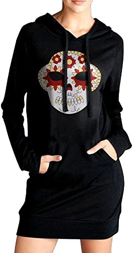 Sugar Skull Slim Fit Hoodie Pockets Dress Long Sleeve Casual Sweatshirt For Women Black