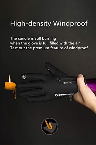 Waterproof and windproof dense nylon gloves with touchscreen compatibility.