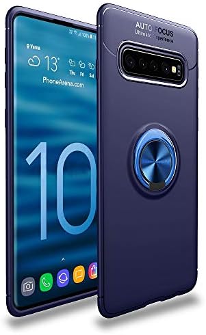 BestTalk Ultra Thin Slim Fit Shockproof Flexible TPU Bumper Back Cover with Rotating Ring Holder Kick-Stand Grip Back Cover for Samsung Galaxy S10(Blue)