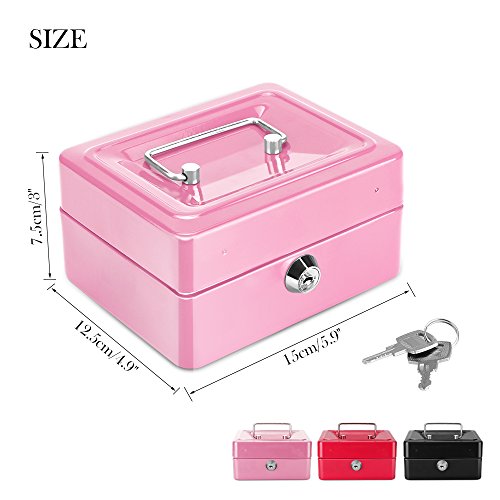 Small Cash Box, DDSKY Double Layer Design Organizer Save Coins Locking Storage Box Valentine's Day Gift (Pink)