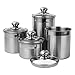 Vencer 4 Piece 304 Stainless Steel Canister Set with Glass Lids,Tea Coffee Sugar Canister for Kitchen and Home