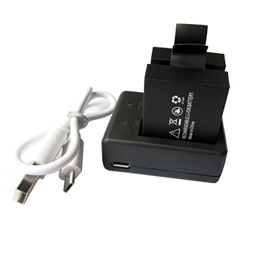 AKS 900mAh Rechargeable Battery (2-Pack) with Dual Charger for SJ4000 Series Sports Action Camera and Other 4K Camcorder