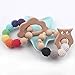 Baby Wooden Teether Infant Teething Toys Set of 2 Bracelet BPA Free Can Chew Cloud and Owl Textures Sensory Charm, Rainbow