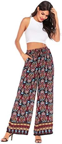 Love Welove Fashion Women's Summer Wide Leg Elastic High Waist Printed Boho Hippie Palazzo Pants Plus Size