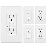 [5 Pack] BESTTEN GFCI Receptacle Tamper-Resistant Outlets (15Amp 125Volt), LED Indicator, Decor Wall Plates and Screws Included, ETL Certified, White