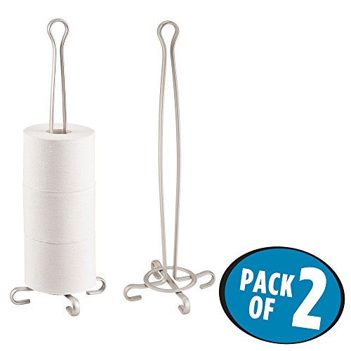 mDesign Free-Standing Toilet Paper Holder Stand with Storage for 3 Rolls of Reserve Toilet Tissue - for Bathrooms, Guest Baths - Holds Mega Rolls - Pack of 2, Durable Wire with a Satin Finish