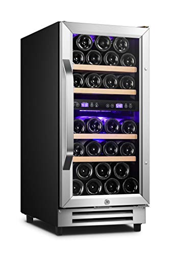 Karcassin-15-inch-Wine-Cooler-Refrigerator-Update-Version-Compressor-Wine-Bottle-Chiller--Dual-Temp-Zones--Stores-upto-28-Bottles