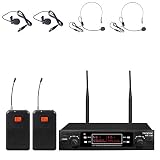 innopow 80-Channel Dual UHF Wireless Microphone System,inp Cordless mic Set, 2 Headset& 2 Lapel Lavalier Microphone, Long Distance 200-240Ft Prevent Interference,16 Hours Use for Church, Weddings