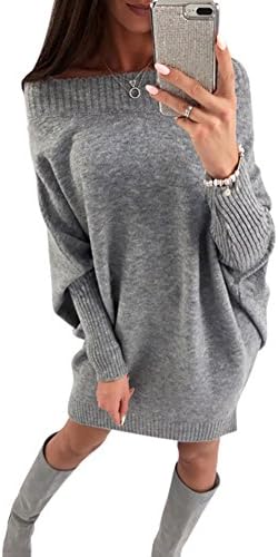 Soficy Women's Casual Long Bat Sleeve Loose Pullover Mini Knit Pullover Sweater Dress