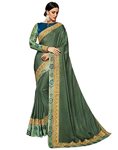 DesiButik's Party Wear Ravishing Green Satin Silk Saree