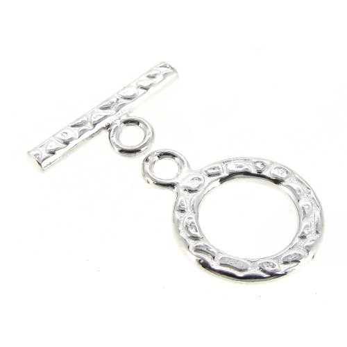 1 set .925 Sterling Silver Textured Bead Toggle Clasp 12mm / Findings / Bright Silver