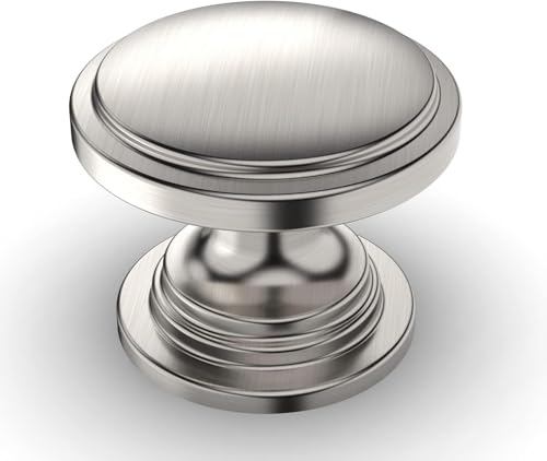 Amerdeco 10 Pack Brushed Satin Nickel Cabinet Knobs Single Hole Cabinet Handles 2 Inch Solid Zinc Alloy Round Drawer Knobs Cupboard and Kitchen Hardware AM048
