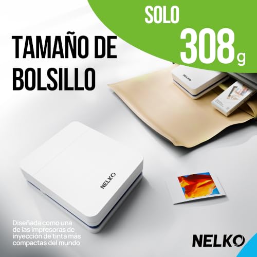 Nelko PP01 Portable Photo Printer with 100 Sheets Paper and Ink Cartridge, Instant Photo Printing for iOS/Android, Mini Pocket Size Printer with Editing App | Impresión en color, edición de aplicaciones con filtros / marcos, para viajes, artesanías, regalos personalizados