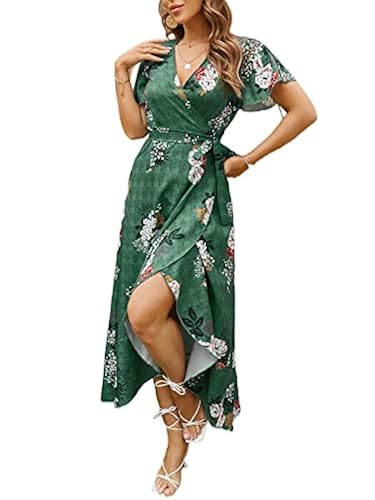 berrygo women's boho v neck ruffle floral wrap maxi dress Indian Block Print Floral Cotton Kaftan – Boho Caftan Dress XXL / 50 Inches main image 0