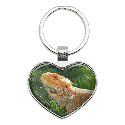 Bearded Dragon in Profile Heart Love Metal Keychain Key Chain Ring