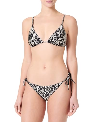 EMPORIO ARMANI Damen Logomania Triangel-Bikini, Schwarz, Größe L, Schwarz/Mandel-Logo, 42