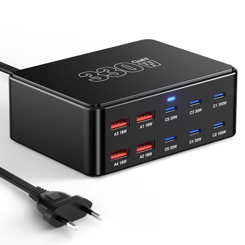 Sefitopher 330W USB C Charger, PD 100W Fast Charger 10-Port GaN III Charging Station, USB-C Power Supply GaN Charger for MacBook Pro/Air, Laptop, iPhone 17/16 Pro/iPad, Samsung, Pixel, Galaxy, Steam Deck