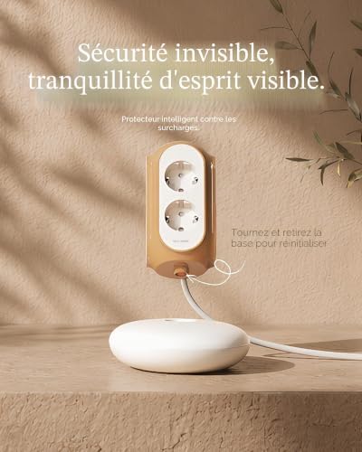 Multiprise Tour 6 Prises AC, 3680W/16A, Protection surtension 1420J, Base lestée 479g Anti-basculement, câble 2 m, Protection Surcharge (Gris Basalte)