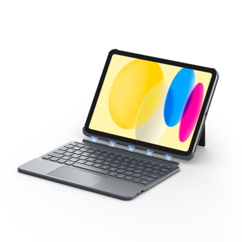 Capa com Teclado e Trackpad para iPad A16 11ª Geração 11 Polegadas 2025/ iPad 10ª Geração 10.9" Polegadas, Teclado Retroiluminado Destacável com Layout Português, Capa com Ângulo Ajustável, Cinza