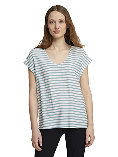 TOM TAILOR Denim 1024993 Chemisier court à Motifs Femme ,25923 - Mineral Blue White Stripe ,XL