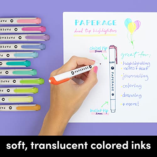 PAPERAGE Dual Tip Highlighters, Broad & Fine Point Tips, Assorted