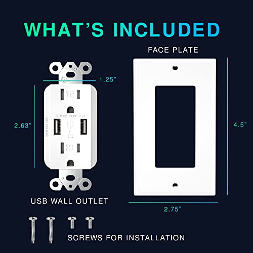 4Pack EverElectrix 4.8A Wall Outlet with USB Ports 15Amp Duplex USB