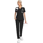 Scrubs for Women Set Medical Uniform 12 Pockets Scrubs Top and Pants for Nurses & Healthcare Workers