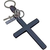NUOBESTY Cross Charm Keychain Retro Leather Religious Cross Key Fob Keychain Elegant Metal Fashion Key Ring Pendant for Purse Handbags Accessories Black