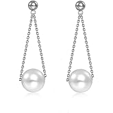 SLUYNZ 925 Sterling Silver Pearl Dangle Earrings Chain for Women Pearl Dangling Earrings Wedding Bridal Earrings