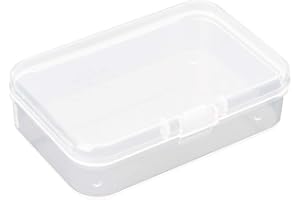 AKOAK Clear Polypropylene Rectangle Mini Storage Containers Box with Hinged Lid for Accessories,Crafts,Learning Supplies,Screws,Drills,Battery,Pack of 4 (3.26" x 2.12" x 0.7")