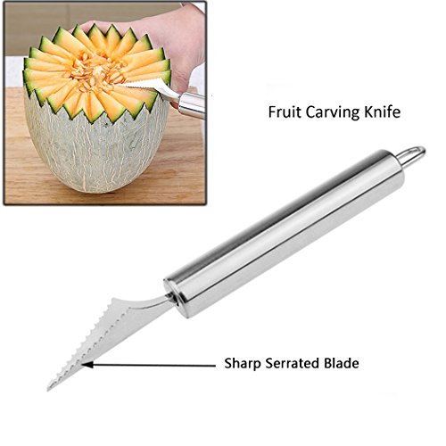 YOBAYE Melon Baller Scoop Fruit Carving Knife Apple Pear Corer Seed Remover Tool-3 Piece Stainless Steel Fruit Tool Set