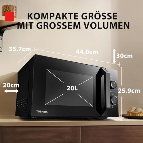 Toshiba MW2-MM20PF(BK) Mikrowelle/Solo-Mikrowelle / 20L / 800W / 5 Leistungsstufen mit praktischer Auftaufunktion/LED-Beleuchtung im Innenraum/Schwarz thumbnail 3